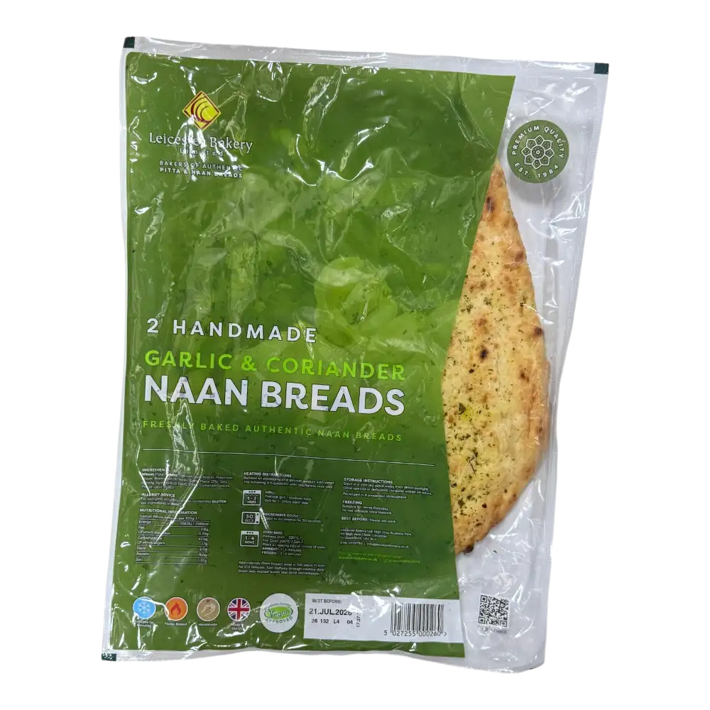 Leicester Bakery 2 Garlic & Coriander Naan Breads (Big Size)