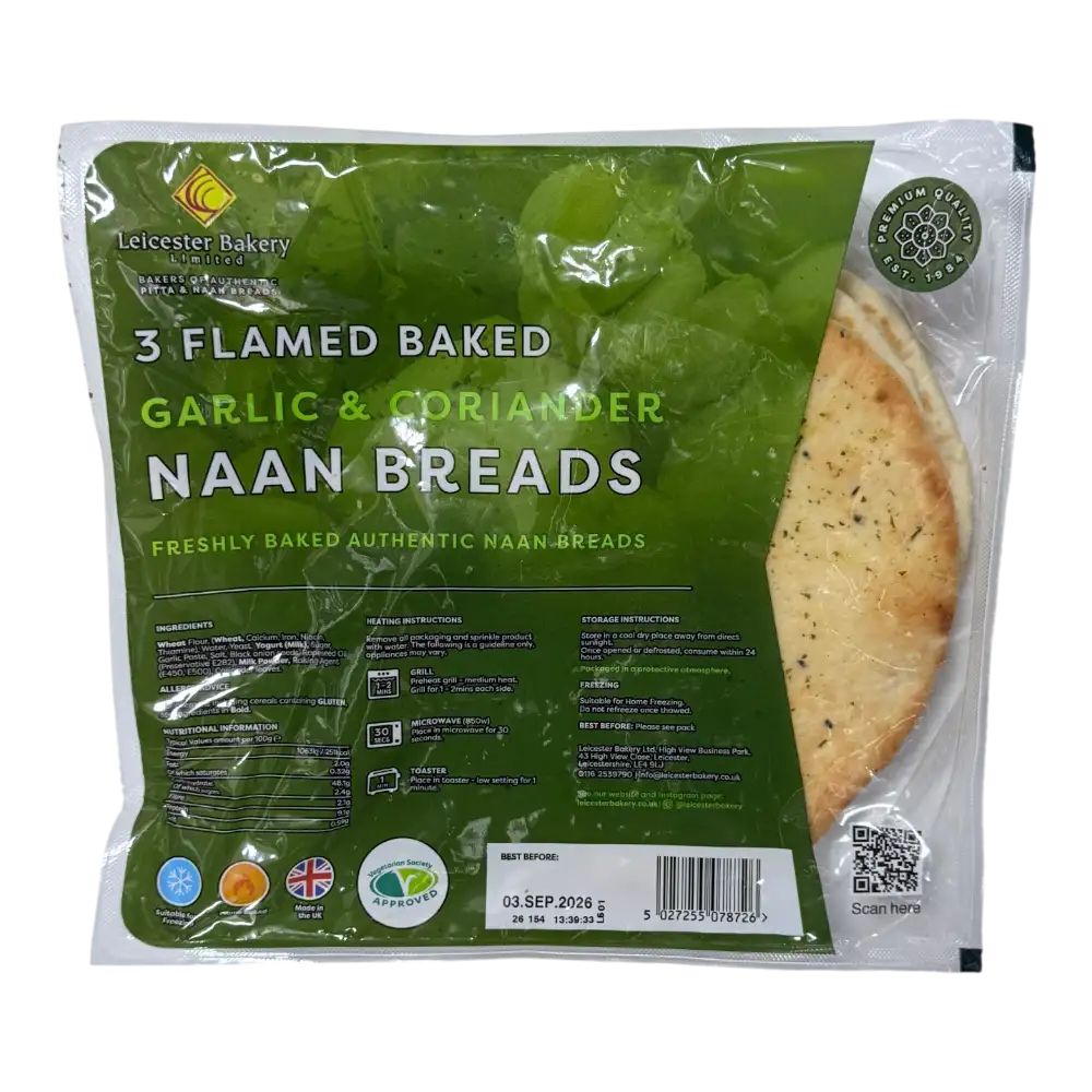 Leicester Bakery 3 Garlic & Coriander Naan Breads