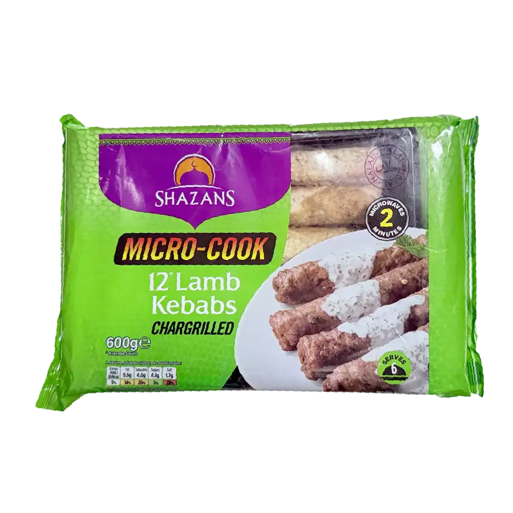 Shazans Frozen 12 Lamb Kebabs (Micro-Cook Chargrilled) 600g